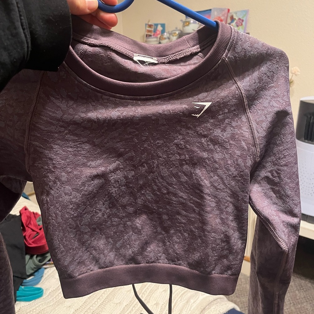 Purple Long Sleeve Fitted Crop Sweatshirt